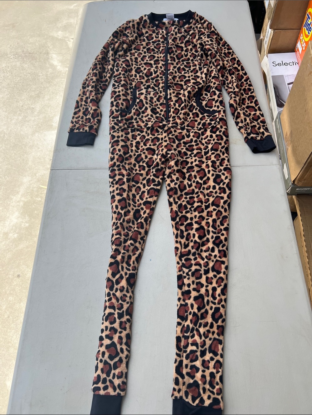 Leopard Print Women's One-Piece Pajama Jumpsuit - Brown/Black